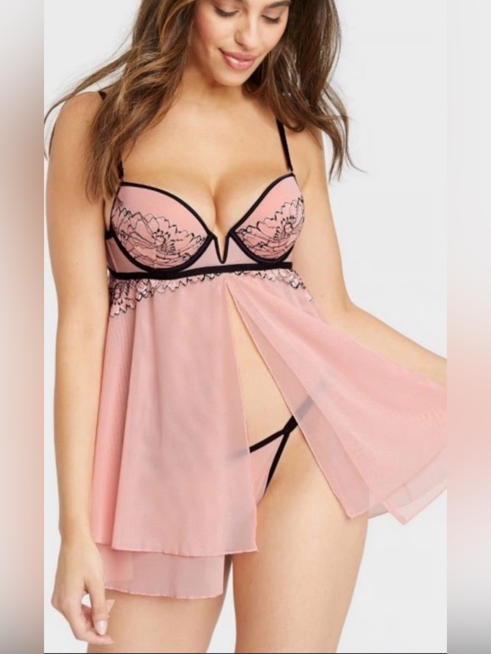 Auden Pink and Black Lace Chemise